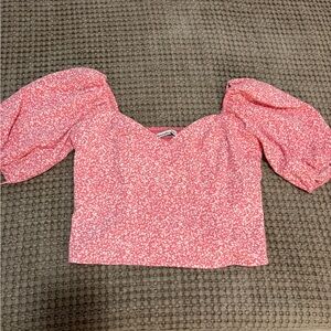 Abercrombie & Fitch Pink Floral Puff-Sleeve Crop Top